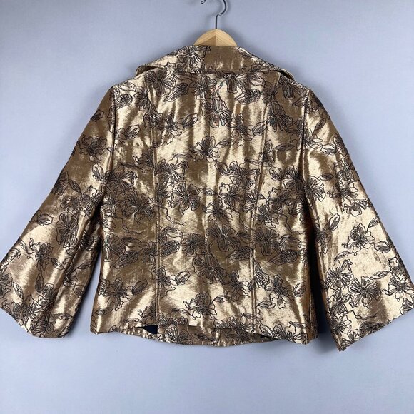 Nine West Blazer Suit Jacket Cropped Womens Size 4 Floral Button Front Gold - Picture 2 of 11